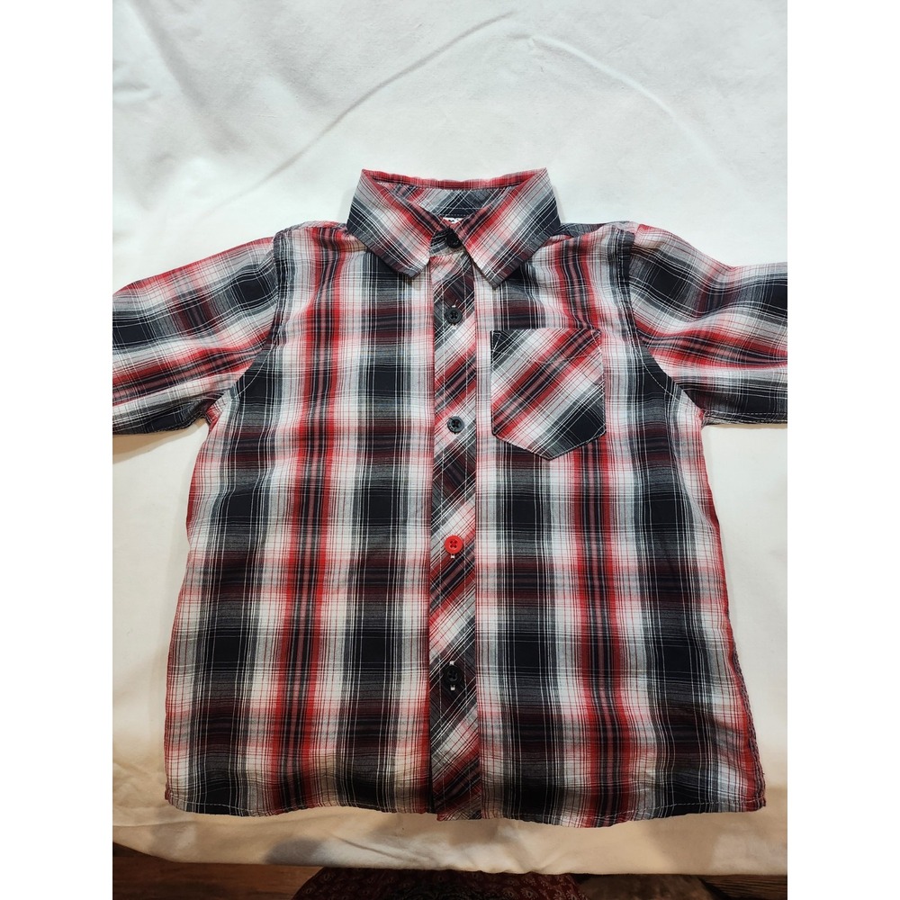 American Hawk,Boys 3T Long Sleeve,Button Down Shirt,Red/Black/White Plaid Casual